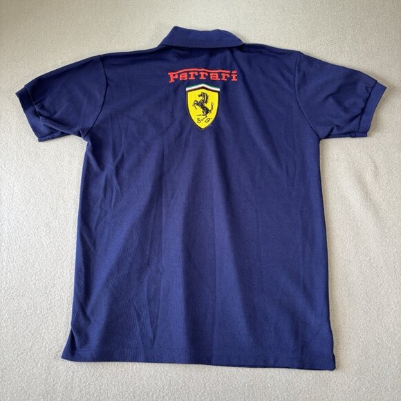 Vintage FERRARI Blue Polo Shirt Mens L Prancing Horse patches F-1 Chevron Shell - Picture 12 of 12
